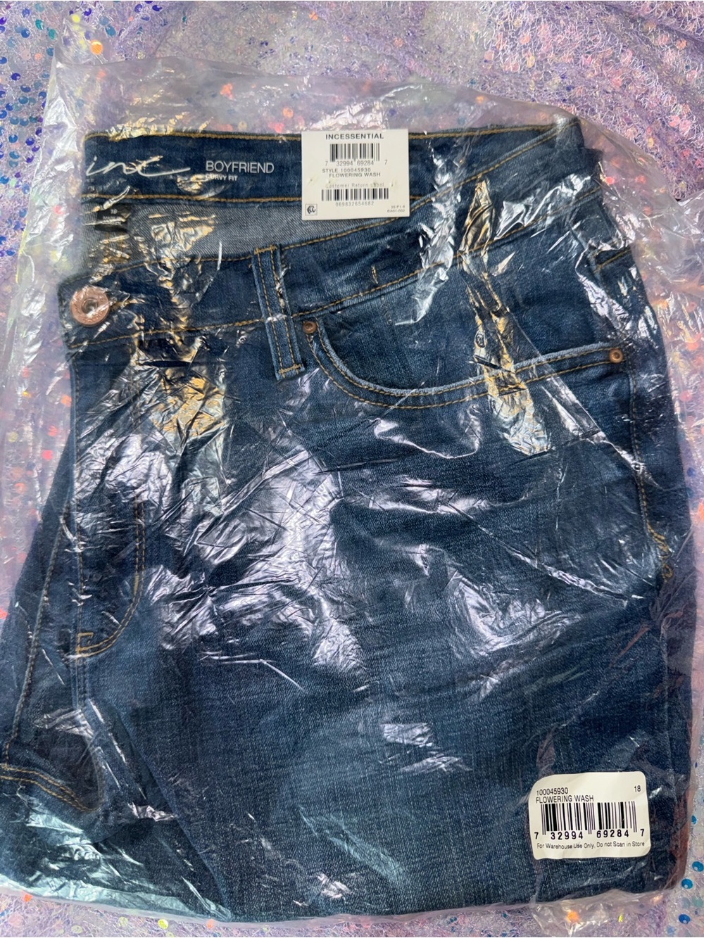 1598-INC International Concepts Boyfriend Jeans in Dark Blue Wash